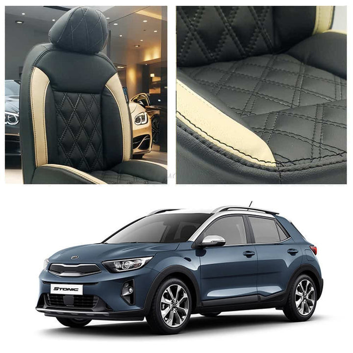 Kia Stonic Diamond Cut Black Beige Seat Covers