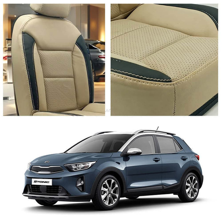 Kia Stonic Breathable Beige Black Seat Covers