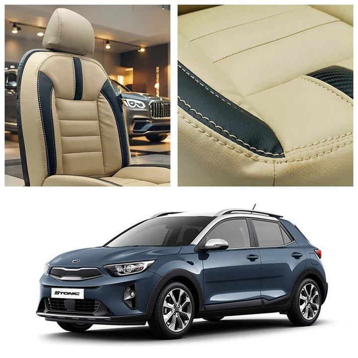Kia Stonic Hockey Design Beige Black Seat Covers