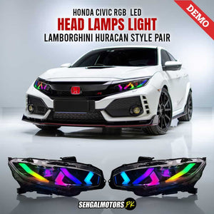 Honda Civic RGB Lamborghini Huracan Style LED Head Lamps Light Pair 2016 - 2021