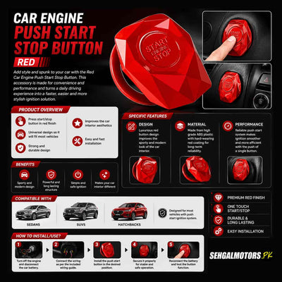 Car Engine Push Start Stop Button - Red