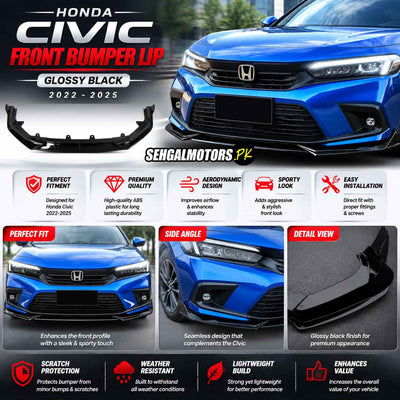 Honda Civic Front Bumper Lip Glossy Black