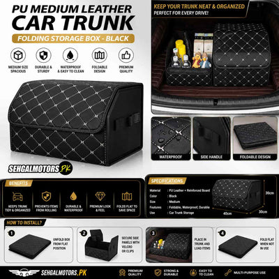 PU Medium Leather Car Trunk Folding Storage Box Black