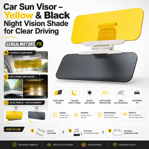 Car Sun Visor Yellow & Black Night Vision Shade for Clear Driving