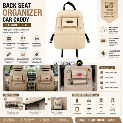 Back Seat Organizer Car Caddy in Leather Beige