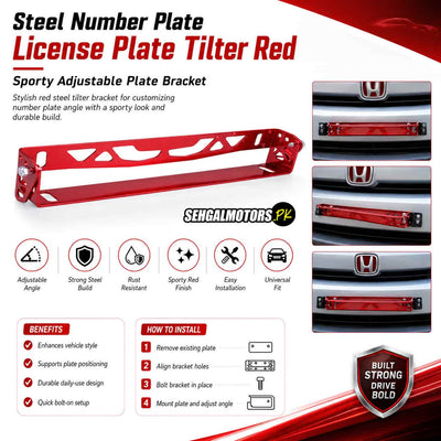 Steel Number Plate License Plate Tilter Red