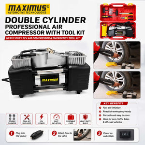 Maximus Double Cylinder Professional Air Compressor With Tool Kit - Tire Air Compressor Inflators