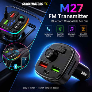 M27 FM Transmitter Bluetooth Compatible For Car - with Dual USB Ports for Charging
