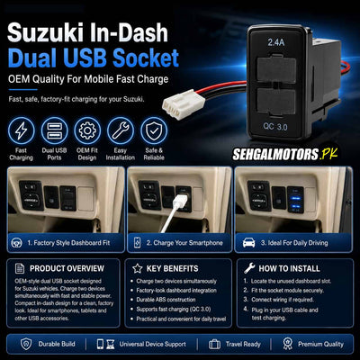 Suzuki In-Dash Dual USB Socket OEM Quality For Mobile Fast Charge