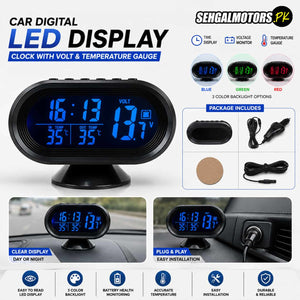 Car Digital LED Display Clock with Volt and Temperature Gauge - With Option to Change Back Light Color Random Color Blue/Green/Red