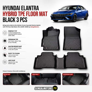 Hyundai Elantra Hybrid TPE Floor Mats Black 3 Pcs 2025 - 2026
