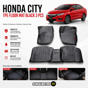 Honda City TPE Floor Mats Black 3 Pcs 2021 - 2026