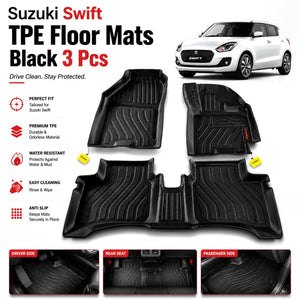 Suzuki Swift TPE Floor Mats Black 3 Pcs 2022 - 2026