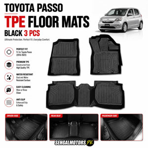 Toyota Passo TPE Floor Mats Black 3 Pcs 2017 - 2023