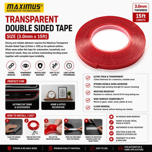 Maximus Transparent Double Sided Tape Size (3.0mm x 15ft) - Maximus Transparent Double Tape 15 Feet Per Roll  (3.0mm)
