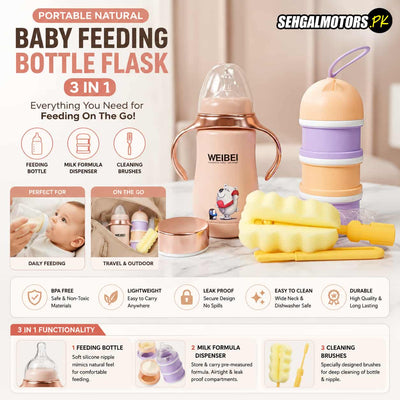Portable Natural Baby Feeding Bottle Flask 3 in 1