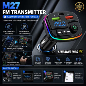 M27 FM Transmitter Bluetooth Compatible For Car - with Dual USB Ports for Charging