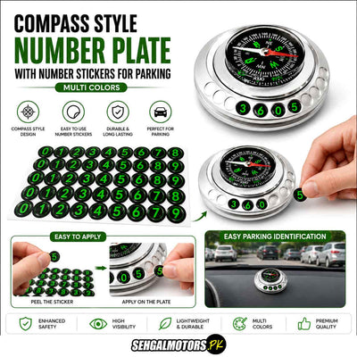 Compass Style Number Plate With Number Stickers For Parking - Multi