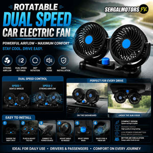 Rotatable Dual Speed Car Electric Fan - Car Double Fan for Dashboard | Universal Dual Fan 12v 2 Speed