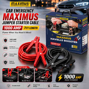 Car Emergency Maximus Jumper Starter Cable 1000 AMP - 7 FT Length - Emergency Booster Cable - Battery Booster - Pure CCA Copper Coated