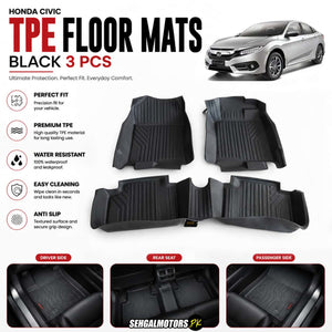 Honda Civic TPE Floor Mats Black 3 Pcs 2016 - 2021