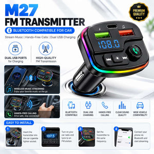 M27 FM Transmitter Bluetooth Compatible For Car - with Dual USB Ports for Charging
