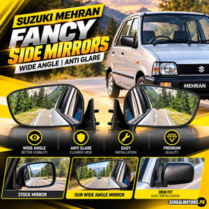 Suzuki Mehran Premium Wide Angle Anti-Glare Side Mirrors Pair 1989 - 2019