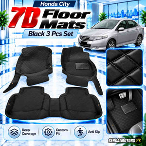 Honda City 7D Floor Mats - Black - 3 Pcs Set 2009 - 2020