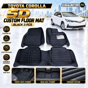 Toyota Corolla 5D Floor Mats Black 3 Pcs 2014 - 2026