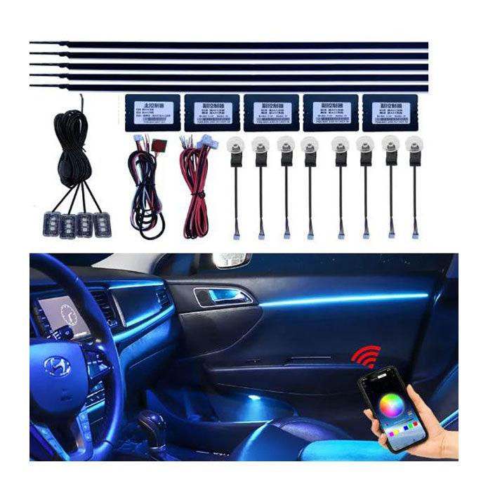 18 in 1 RGB LED Car Ambient Decoration Atmosphere Light 18 Points | Interior Acrylic Strip Light By App Control - Disco Light SehgalMotors.pk