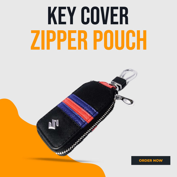 Suzuki Zipper Jeans Key Cover Pouch Black With Red Blue Strip Keychain Ring