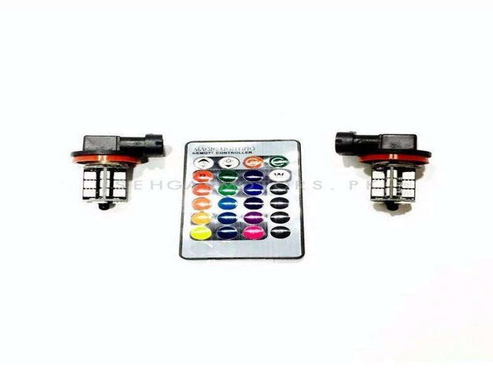 27 SMD RGB Light With Remote - Pair - Fog Lamp H11 Fitting Different Colors Disco Light SehgalMotors.pk