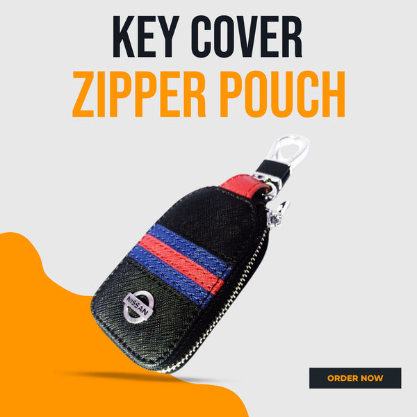 Nissan Zipper Jeans Key Cover Pouch Black With Red Blue Strip Keychain Ring