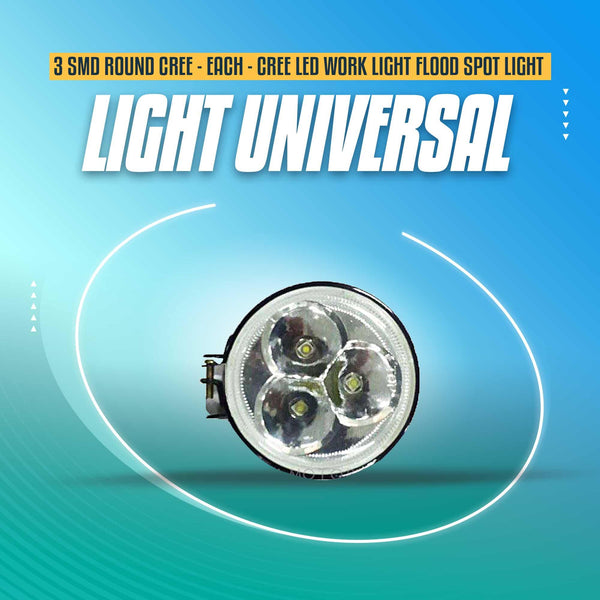 3 SMD Round Cree Light Universal - Each - Cree LED Work Light Flood Spot Light Offroad Driving LED Light Bar SehgalMotors.pk