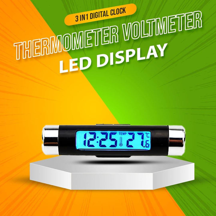 3 in 1 Digital Car Clock Thermometer Voltmeter LED Display SehgalMotors.pk
