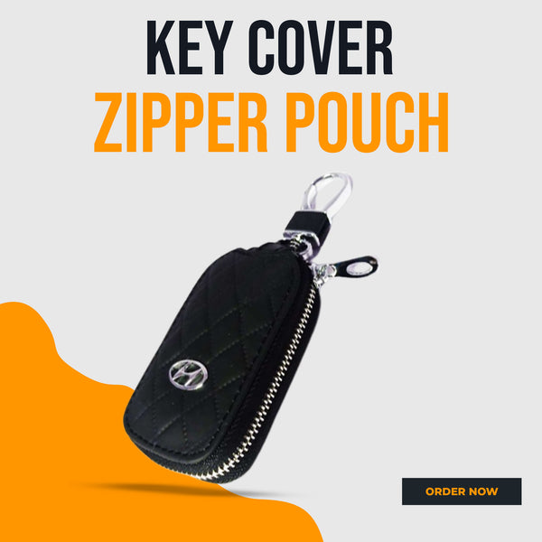 Hyundai Zipper 7D Style Key Cover Pouch Black With Keychain Ring