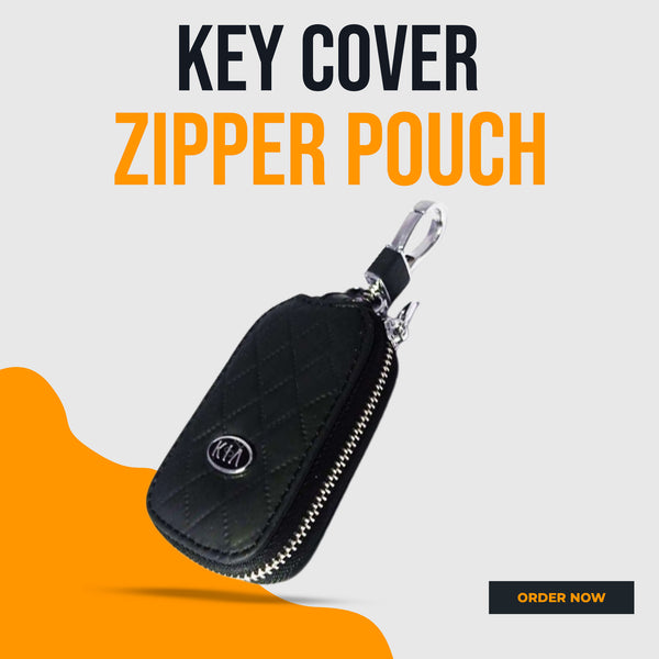 KIA Zipper 7D Style Key Cover Pouch Black With Keychain Ring