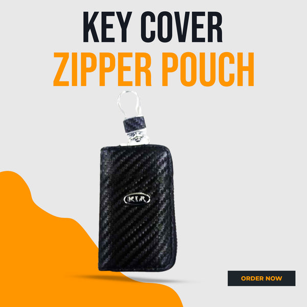 KIA Zipper Key Cover Pouch Carbon Fiber with Keychain Ring