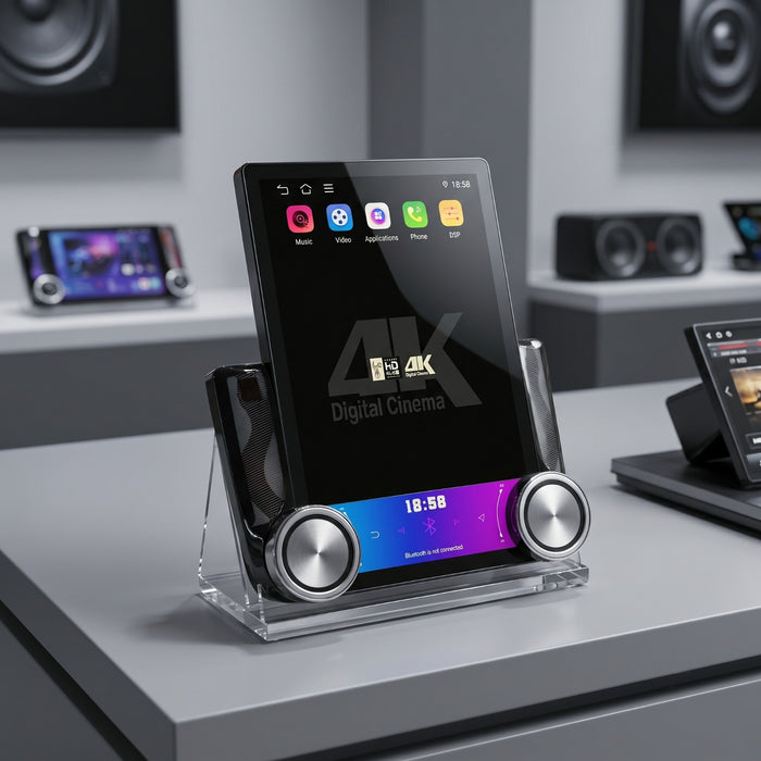Vertical Tesla-Style Android Car Multimedia 4K Ultra HD Display System With Dual Rotating Knobs