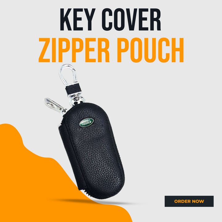 Land Rover Zipper Matte Leather Key Cover Pouch Black with Keychain Ring