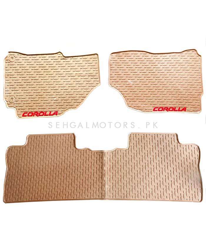 Toyota Corolla Custom Fit PVC Rubber Floor Mat Beige Mix Design 3 Pcs - Model 2014-2017