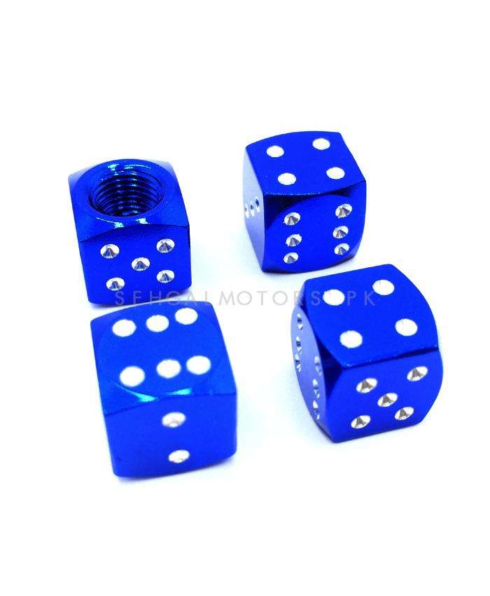 Dice Tire Tyre Air Valve Nozzle Caps Blue Color