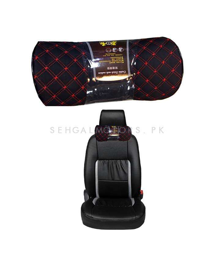 Neck Rest Pillow Round Sided Black with Red Stitching - Each