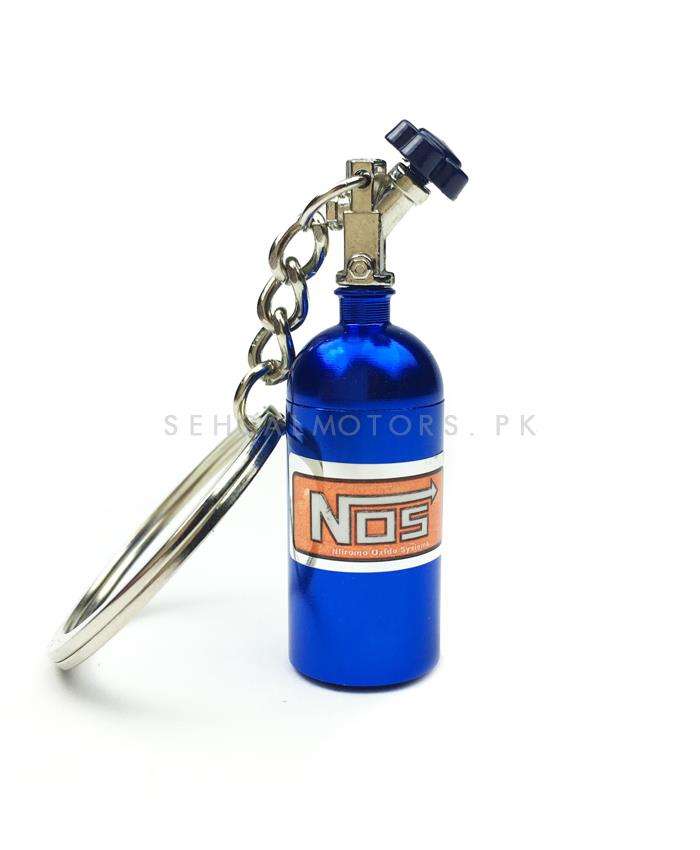 NOS Can Cylinder Shape Keychain Keyring - Blue