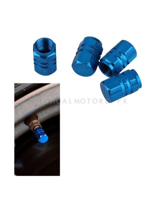 Tire Tyre Air Valve Nozzle Caps Blue - 4 Pieces