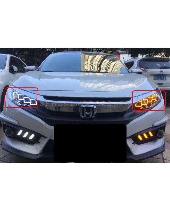 Honda Civic Full LED Head Lamps Light Bugatti Style Front Lamp Pair - Model 2016-2021