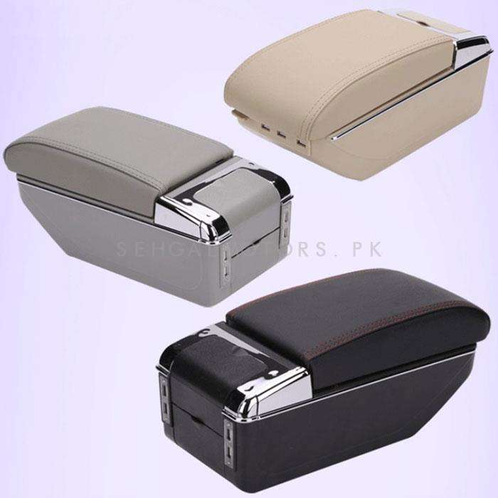 Car Universal Arm Rest 6 USB Beige Chrome