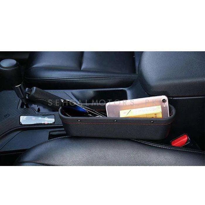 Seat Gap Filler Leather Red Stitch with Cup Holder Black -Each