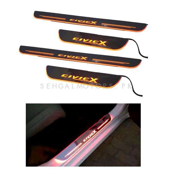 Honda Civic X Glass LED Sill Plates / Skuff LED panels Red - Model 2016-2021