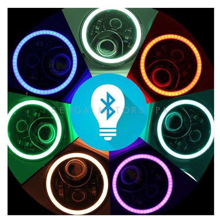 RGB Jeep LED Headlights / Head Lamps Round Shape 7 Inches - Pair